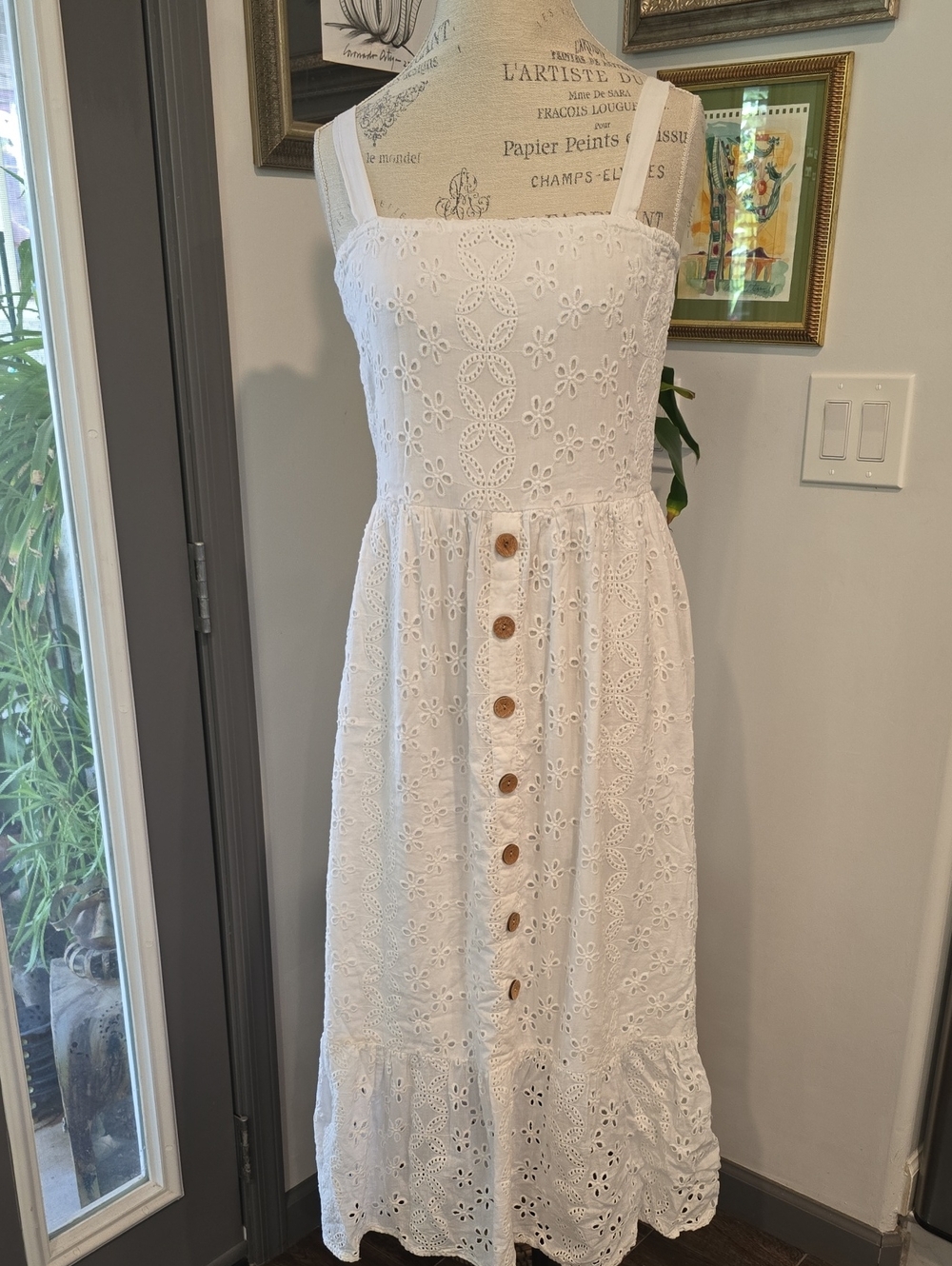White Eyelet Button-Front Maxi Sundress